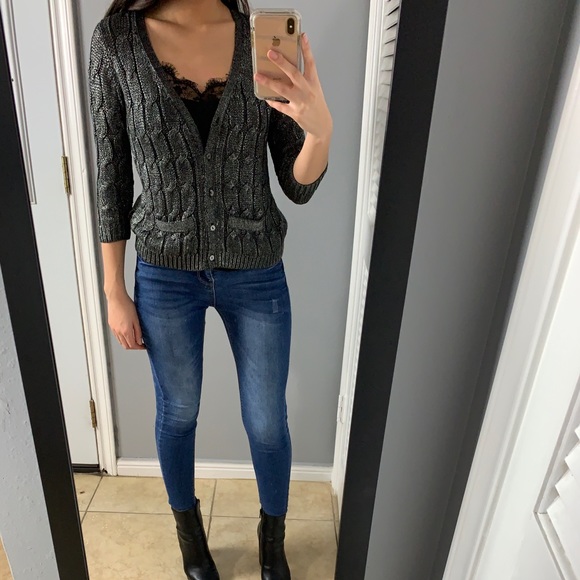Zara Sweaters - Zara metallic silver cardigan